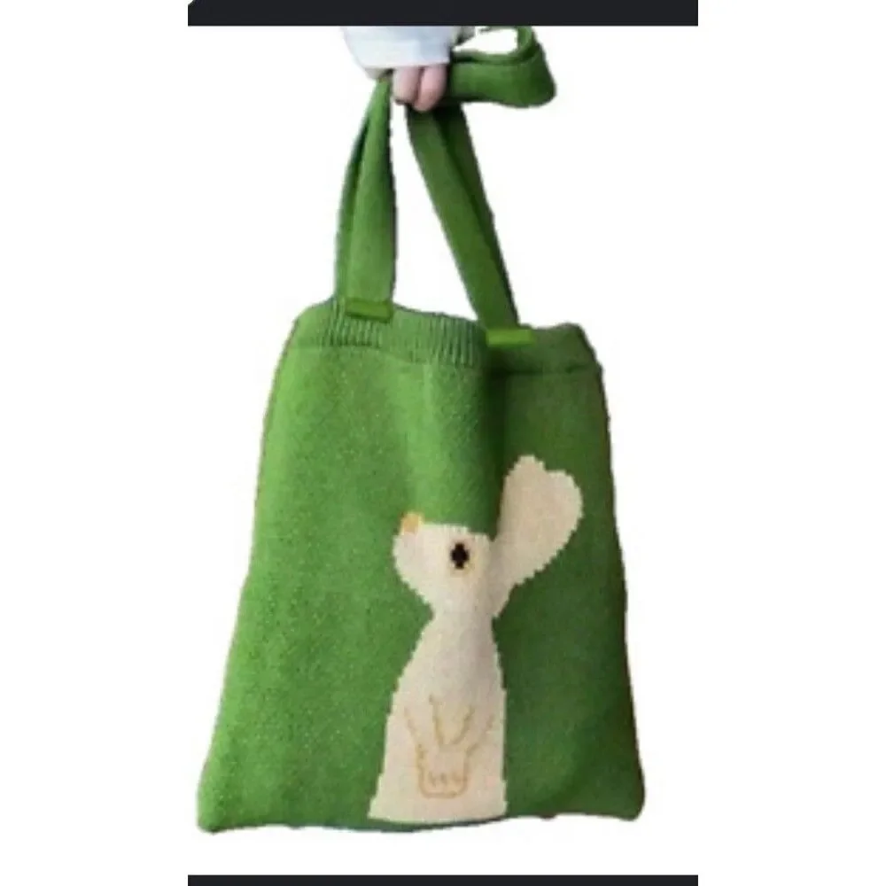 Bunny Rabbit tote bag knitted shoulder bag shopping bag purse Design both sides